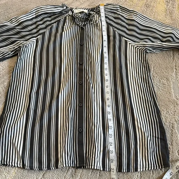 Everlane striped blouse shirt cream bone black button front tie tencel small - Picture 6 of 10